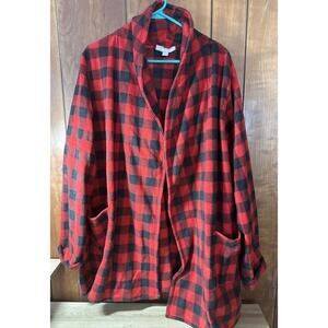 Women Within Flannel Red Plaid Size 1X 22/24 Soft Long Sleeves Cover Up V4
